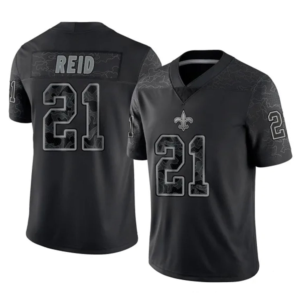 Odoa NO.Saints #21 Justin Reid Player Black Limited Reflective Home Game Stitched Jerseys