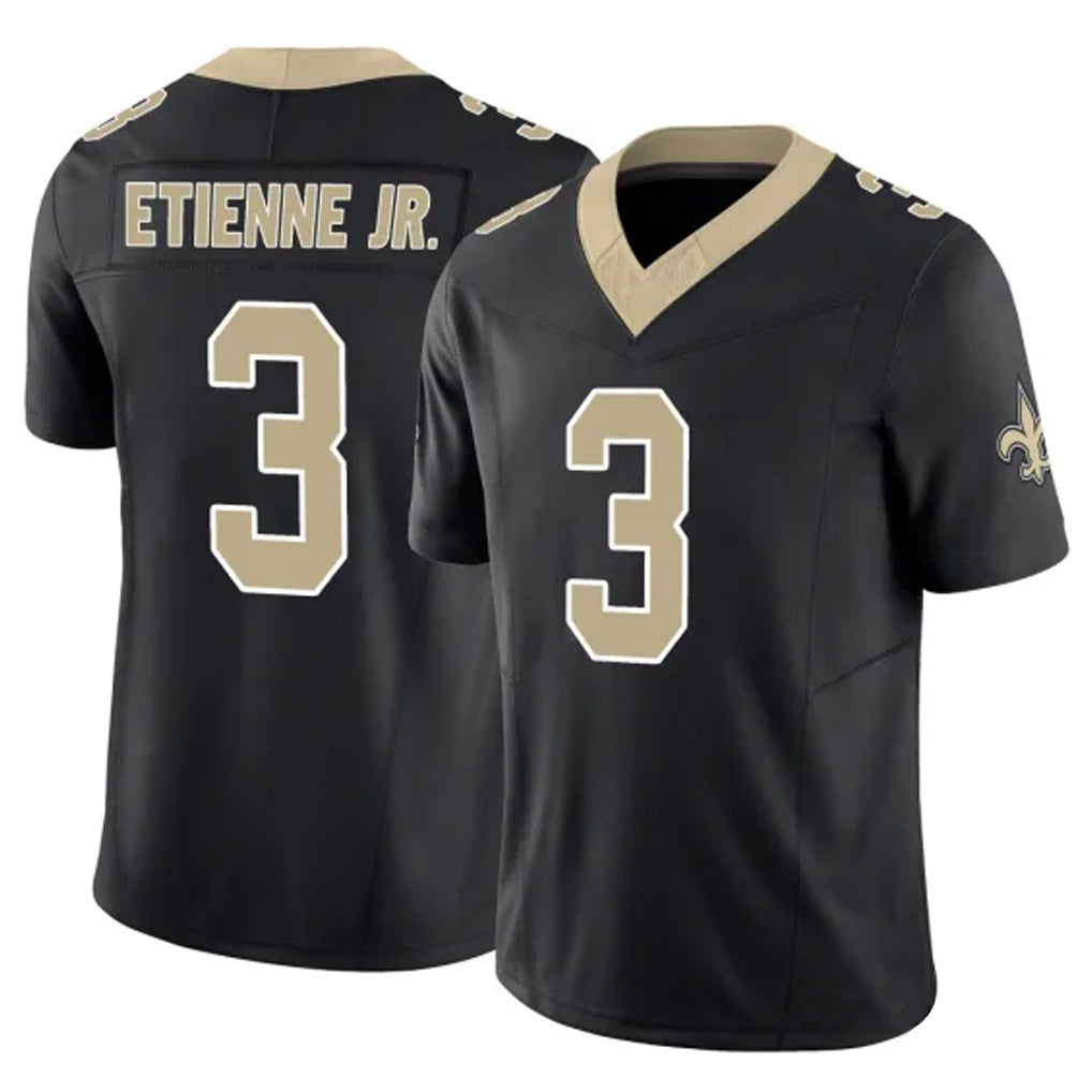 Odoa NO.Saints #3 Travis Etienne Jr. Player Black Limited Vapor F.U.S.E. Home Game Stitched Jerseys