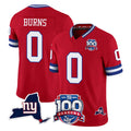 Odoa NY.Giants #0 Brian Burns Player Red 100th Season & State Patch Vapor Limited Home Game Stitched Jerseys