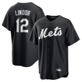 Odoa NY.Mets #12 Francisco Lindor Player Black Home Game Stitched Jerseys
