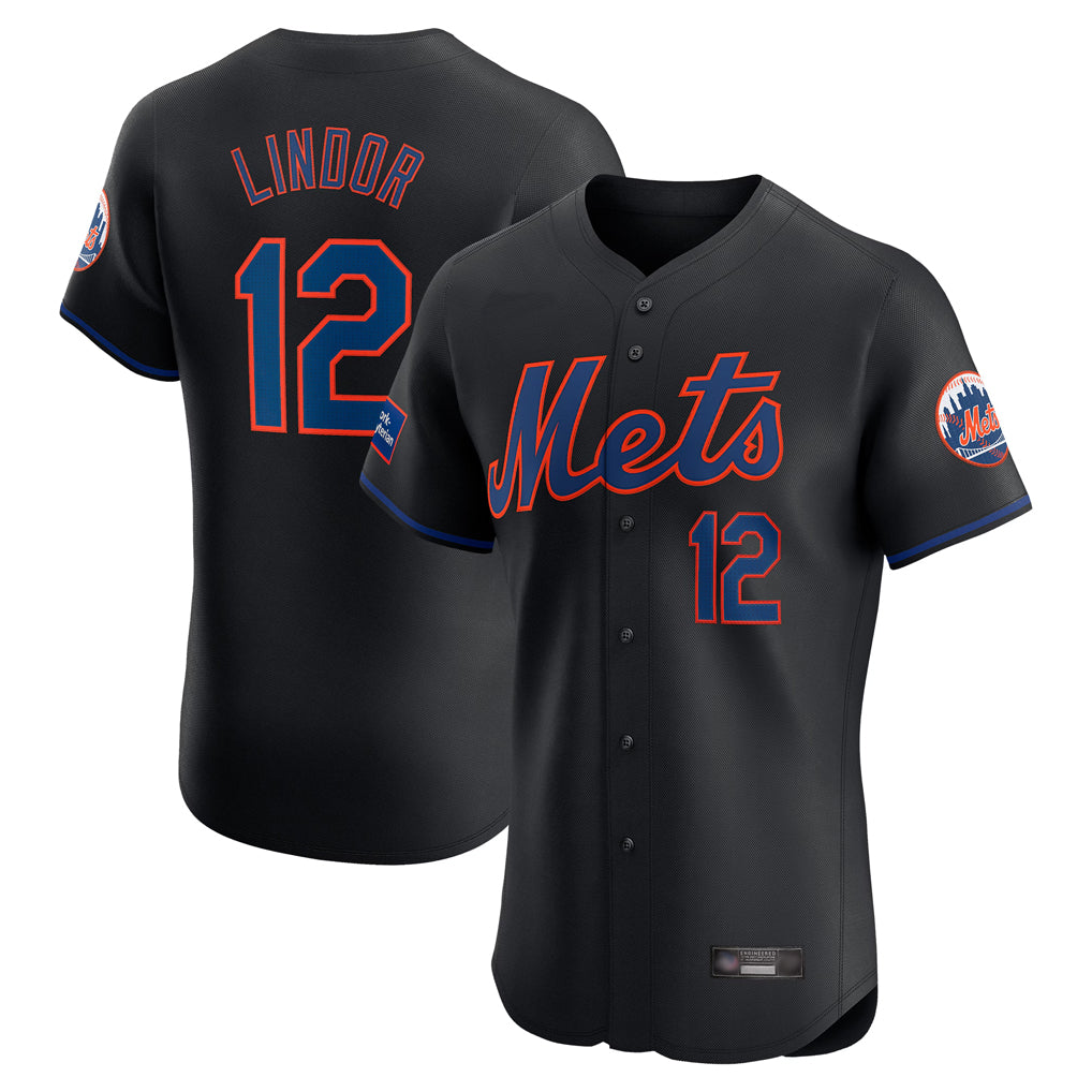 Odoa NY.Mets #12 Francisco Lindor Player Black Home Limited Elite Stitched Jerseys
