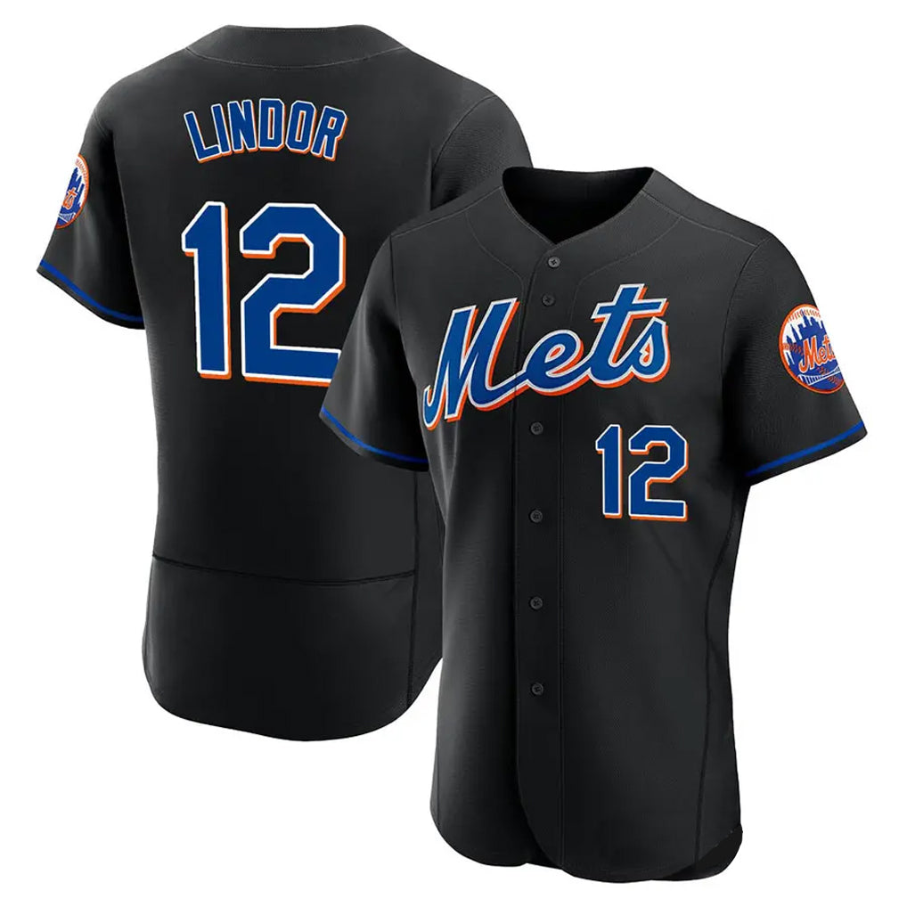 Odoa NY.Mets #12 Francisco Lindor Player Black Replica Home Limited Elite Stitched Jerseys