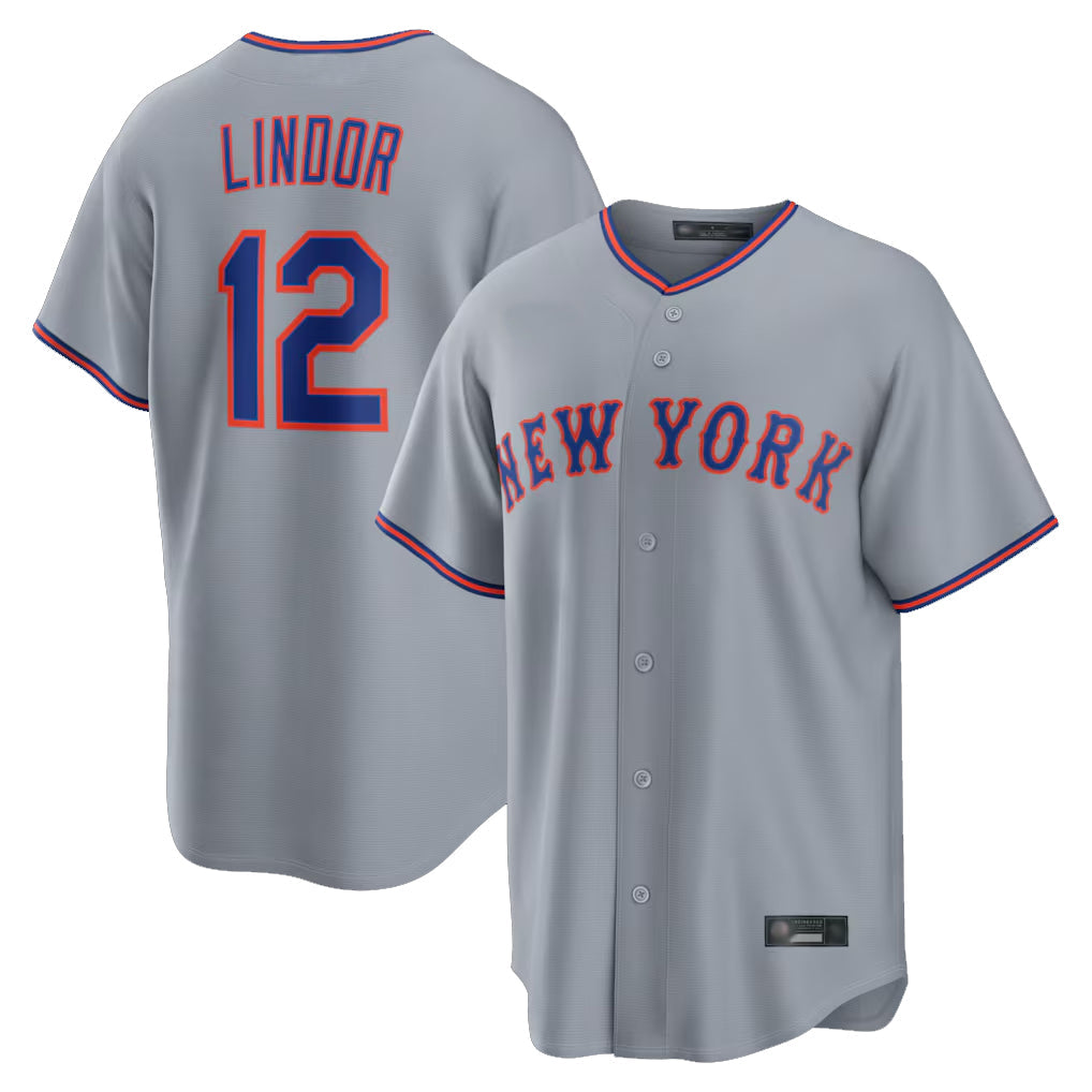 Odoa NY.Mets #12 Francisco Lindor Player Gray Road Home Game Stitched Jerseys