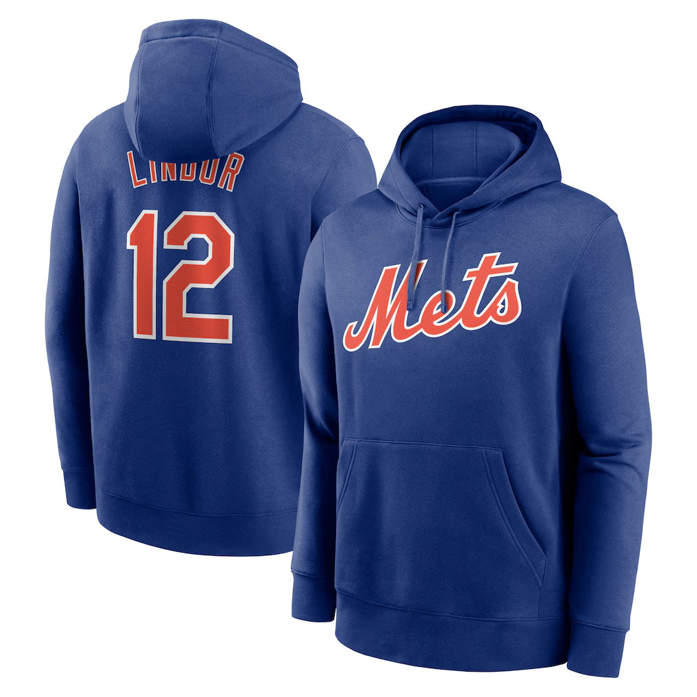 Odoa NY.Mets #12 Francisco Lindor Player Royal Club Pullover Hoodie Game Stitched Jerseys