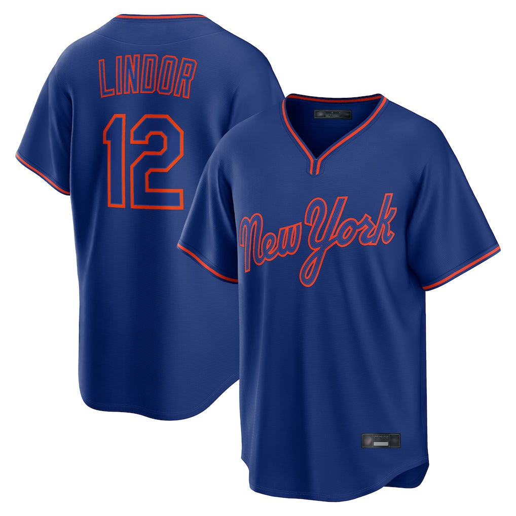 Odoa NY.Mets #12 Francisco Lindor Player Royal T-shirt Home Game Stitched Jerseys