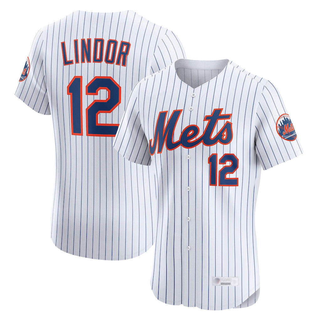 Odoa NY.Mets #12 Francisco Lindor Player White Home Limited Elite Stitched Jerseys