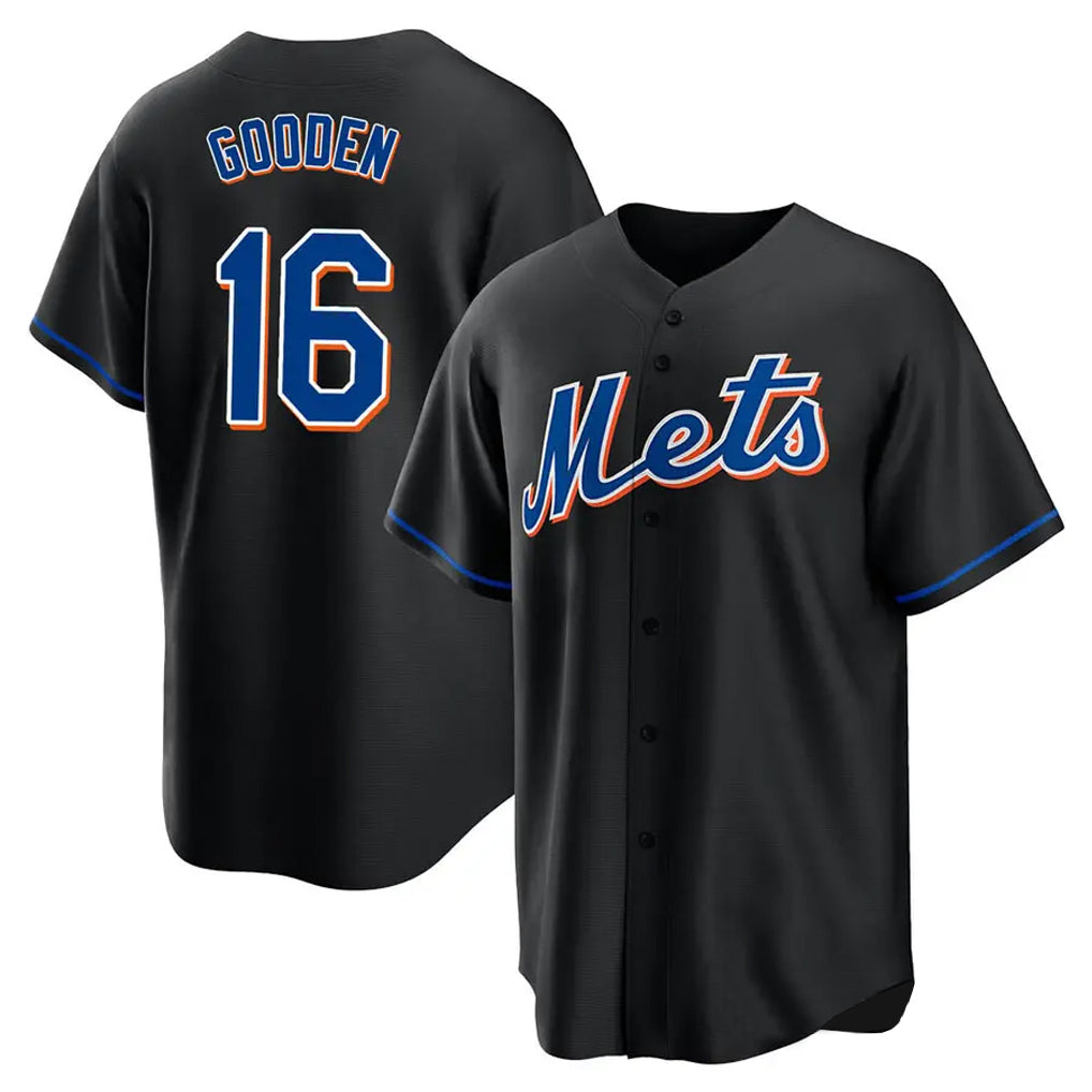 Odoa NY.Mets #16 Dwight Gooden Player Black Replica Home Game Stitched Jerseys