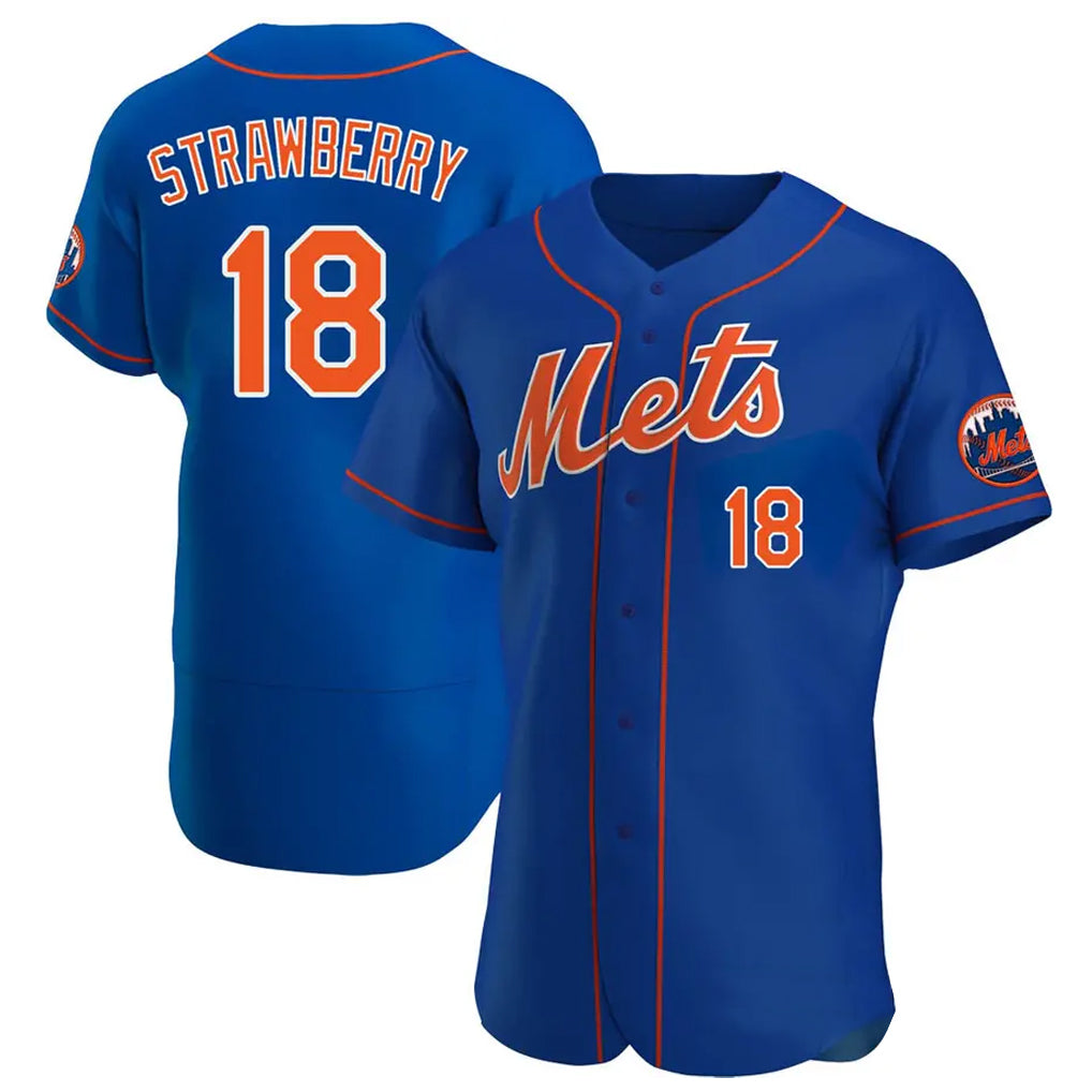 Odoa NY.Mets #18 Darryl Strawberry Player Royal Limited Elite Home Stitched Jerseys