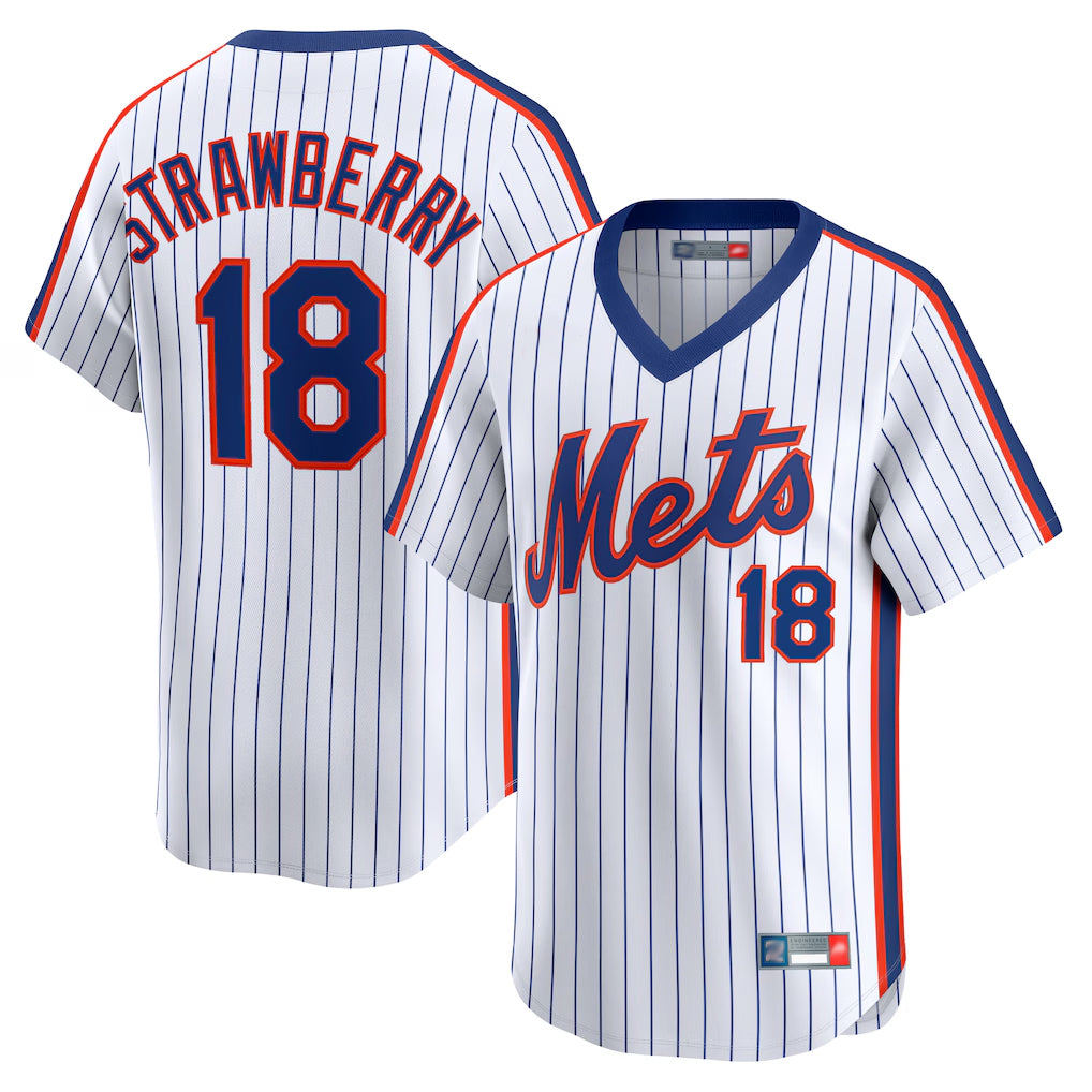 Odoa NY.Mets #18 Darryl Strawberry Player White Cooperstown Collection T-shirt Game Stitched Jerseys