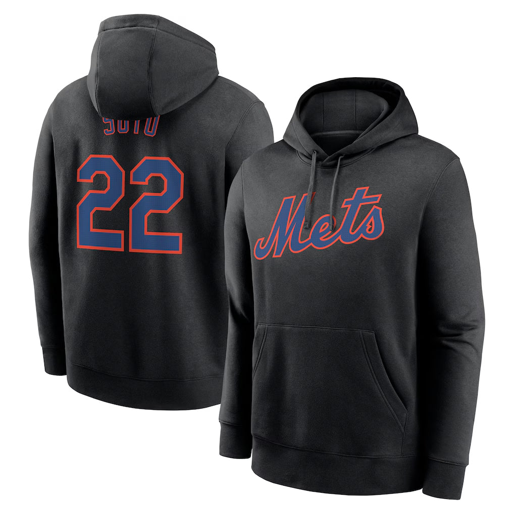 Odoa NY.Mets #22 Juan Soto Player Black Club Pullover Hoodie Game Stitched Jerseys