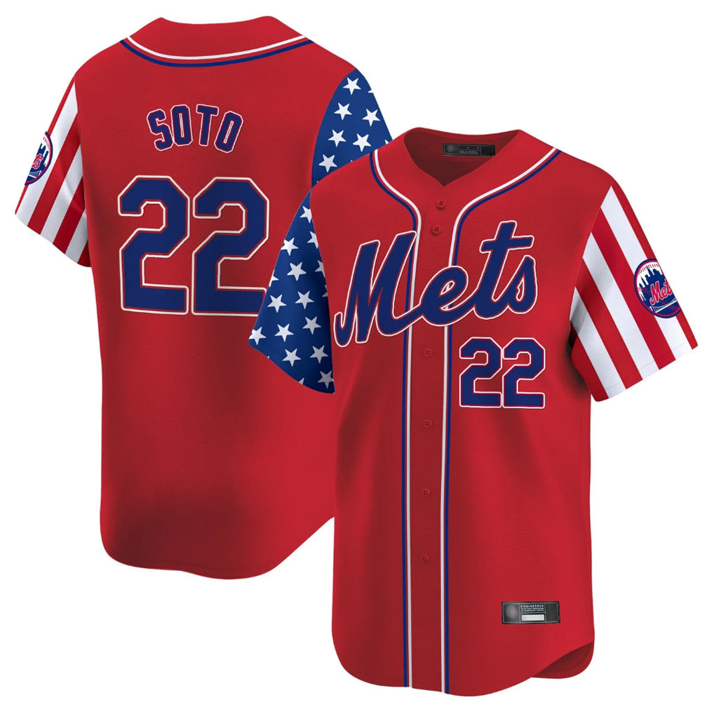 Odoa NY.Mets #22 Juan Soto Player Red 2025 Independence Day Vapor Premier Limited  Stitched Jerseys