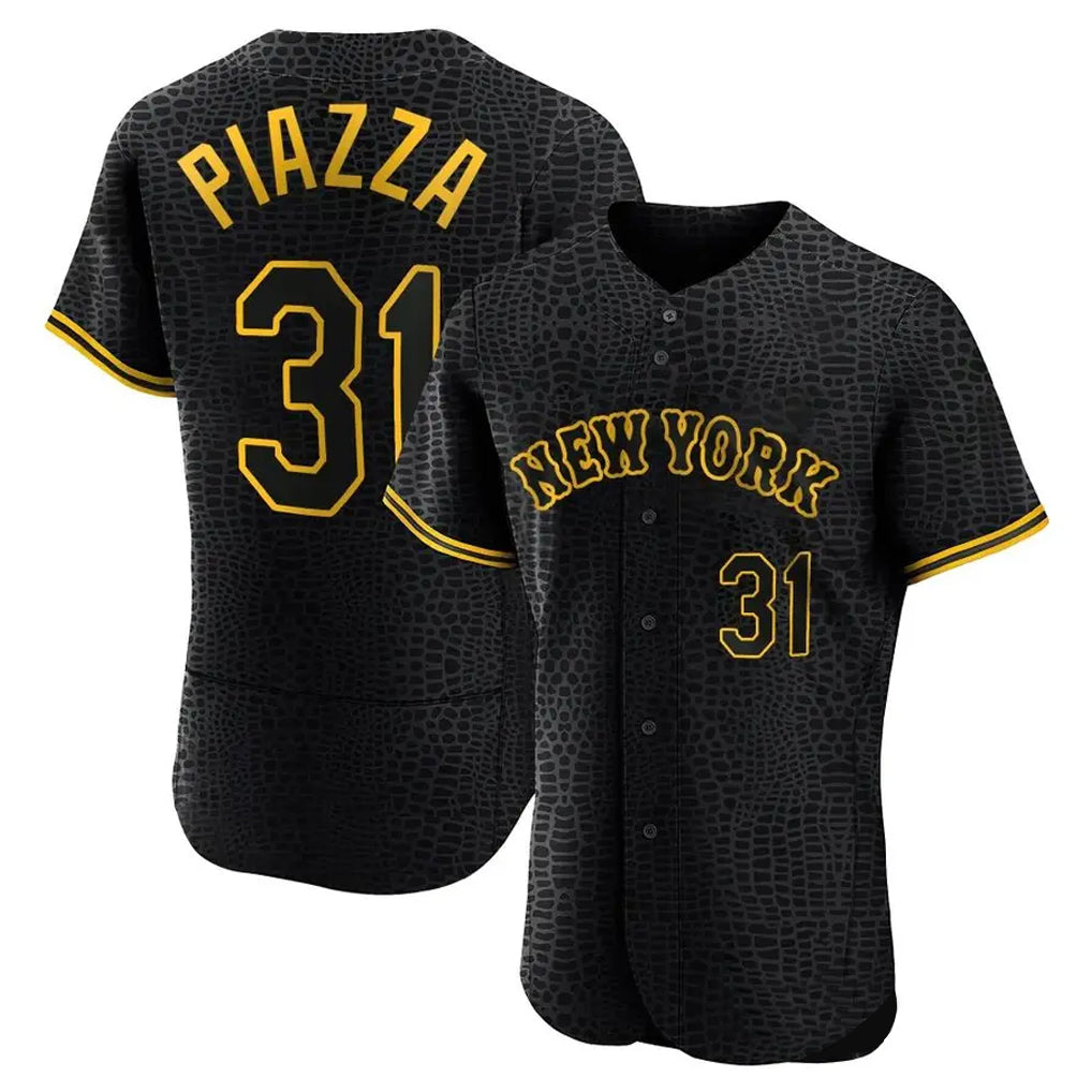 Odoa NY.Mets #31 Mike Piazza Player Black Snake Skin City Home Limited Elite Stitched Jerseys