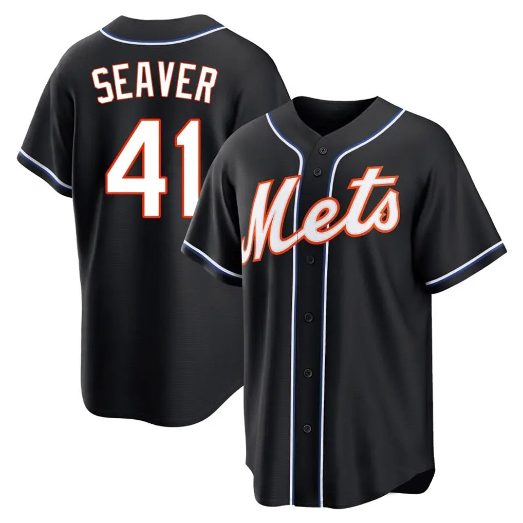 Odoa NY.Mets #41 Tom Seaver Player Black Fashion Out Game Stitched Jerseys