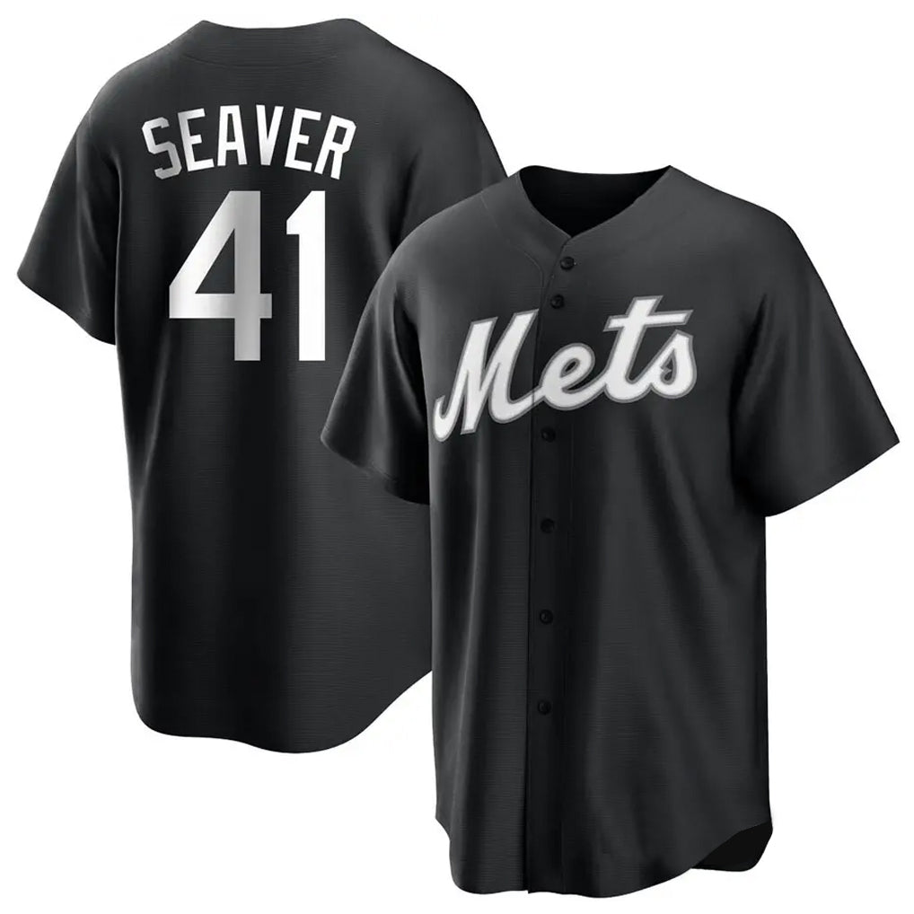 Odoa NY.Mets #41 Tom Seaver Player Black Home Game Stitched Jerseys