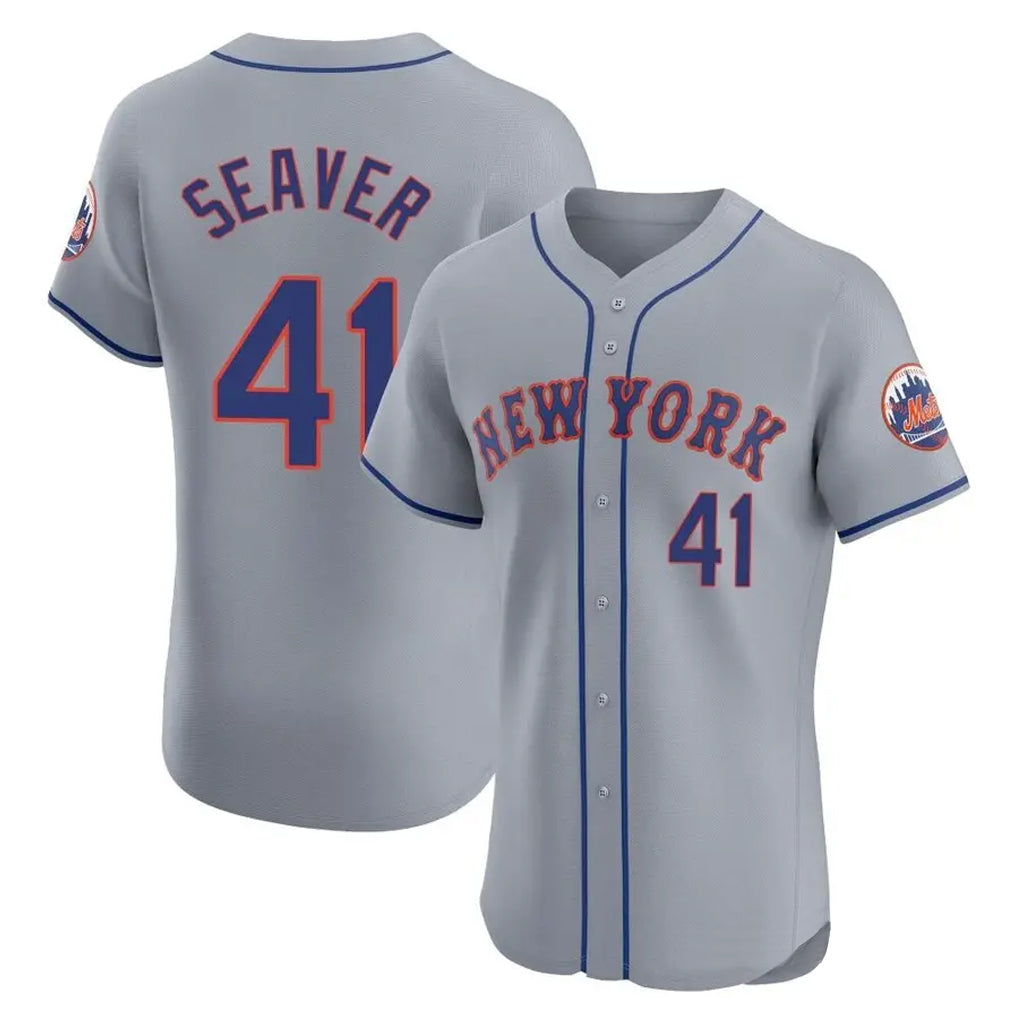 Odoa NY.Mets #41 Tom Seaver Player Gray Road Limited Elite Home Stitched Jerseys