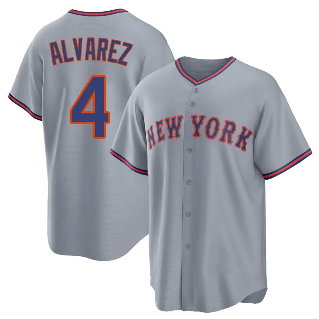 Odoa NY.Mets #4 Francisco Alvarez Player Gray Road Home Game Stitched Jerseys