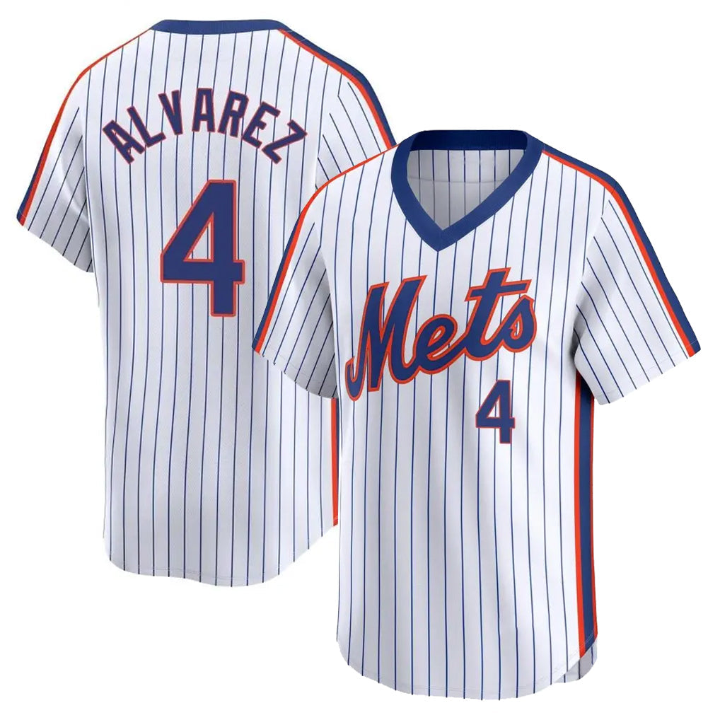 Odoa NY.Mets #4 Francisco Alvarez Player White Cooperstown Collection T-shirt Game Stitched Jerseys