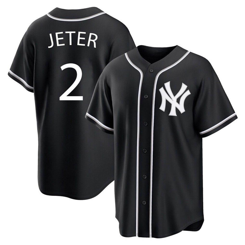 Odoa NY.Yankees #2 Derek Jeter Player Black Out Game Home Stitched Jerseys
