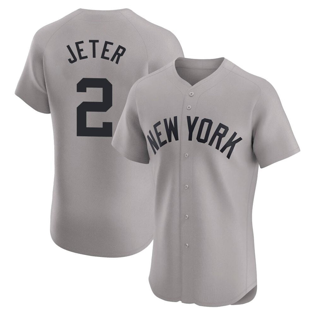 Odoa NY.Yankees #2 Derek Jeter Player Gray Limited Elite Home Stitched Jerseys