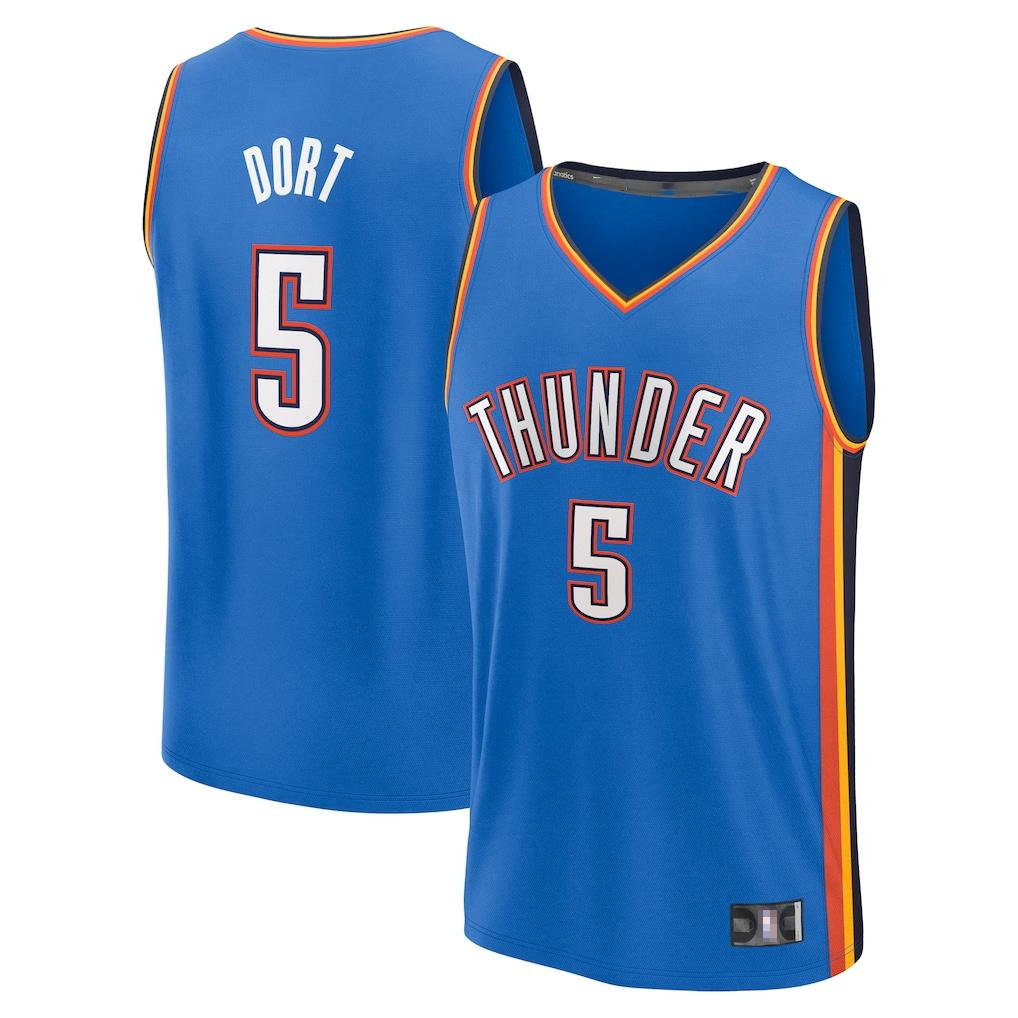 Odoa OC.Thunder #5 Luguentz Dort Blue Fast Break Replica Player Stitched Jerseys- Icon Edition