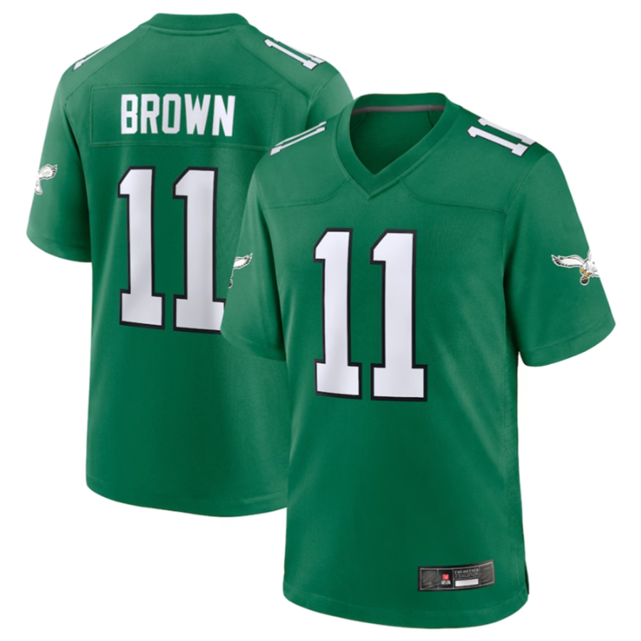 Odoa P.Eagles #11 A.J. Brown Green Alternate Game Player Stitched American Stitched Jerseys