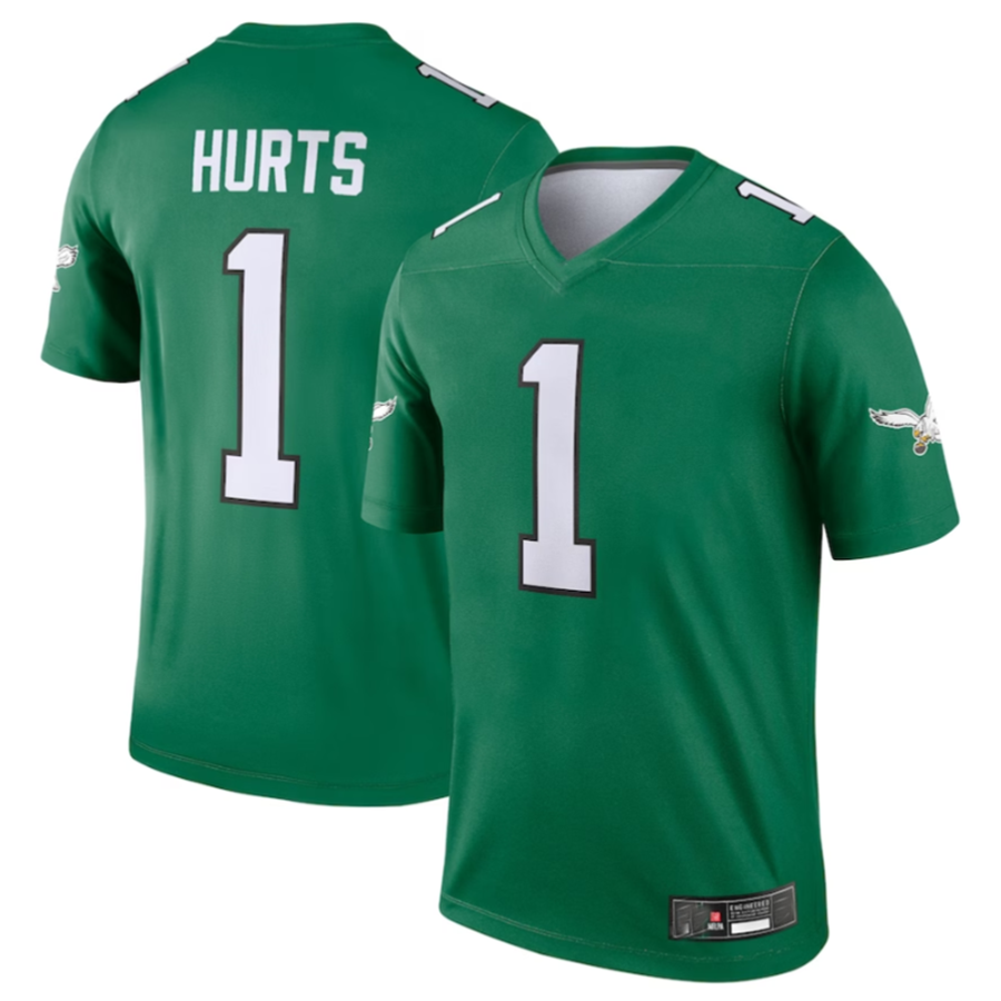 Odoa P.Eagles #1 Jalen Hurts Green Alternate Legend Player Stitched American Stitched Jerseys