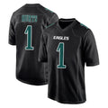 Odoa P.Eagles #1 Jalen Hurts Player Carbon Black Fashion Home Game Stitched Jerseys