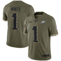 Odoa P.Eagles #1 Jalen Hurts Player Salute To Service Olive Stitched Jerseys