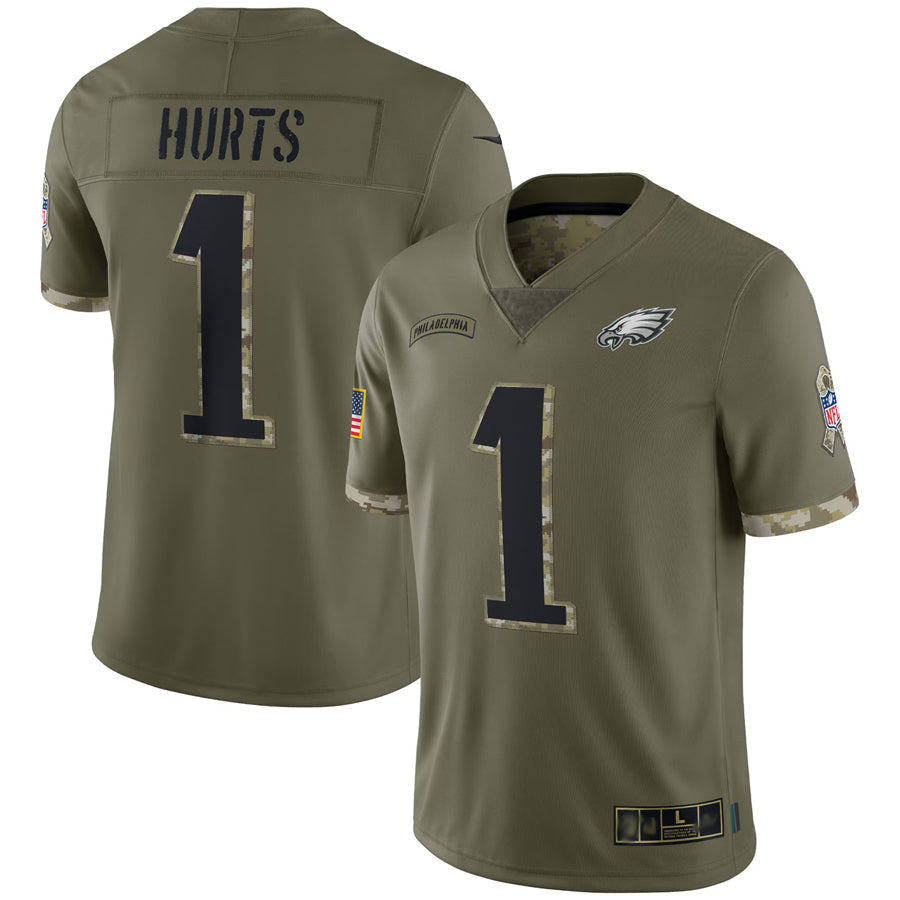 Odoa P.Eagles #1 Jalen Hurts Player Salute To Service Olive Stitched Jerseys