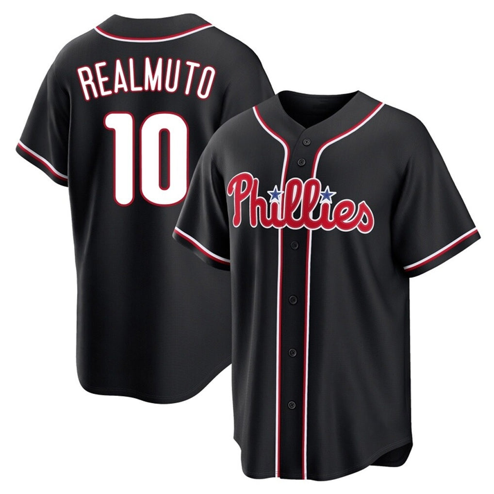 Odoa P.Phillies #10 J.T. Realmuto Player Black Fashion Out Home Game Stitched Jerseys