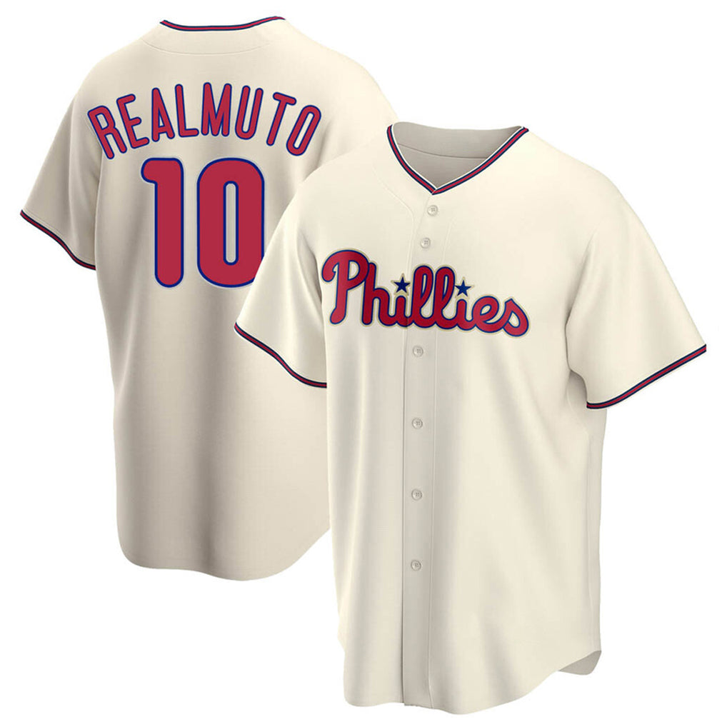 Odoa P.Phillies #10 J.T. Realmuto Player Cream Home Game Stitched Jerseys