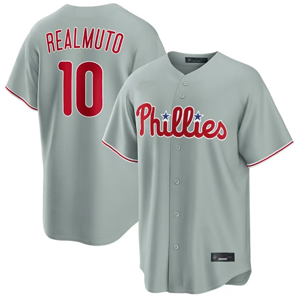 Odoa P.Phillies #10 J.T. Realmuto Player Gray Home Game Stitched Jerseys