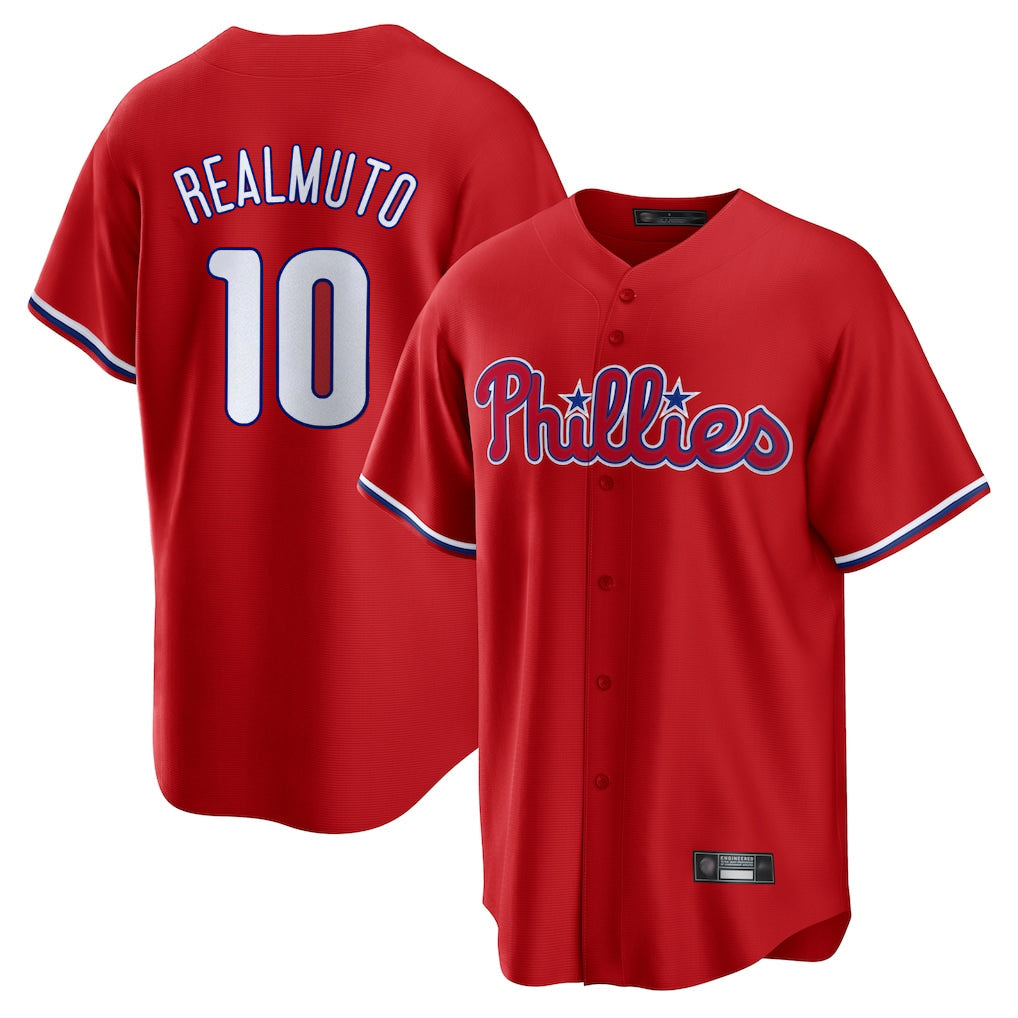 Odoa P.Phillies #10 J.T. Realmuto Player Red Home Game Stitched Jerseys