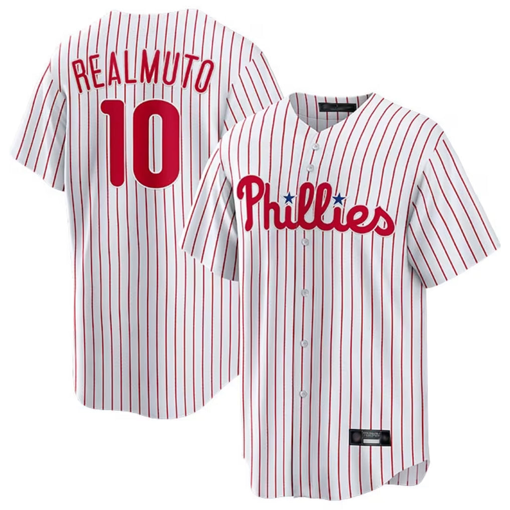 Odoa P.Phillies #10 J.T. Realmuto Player White Home Game Stitched Jerseys