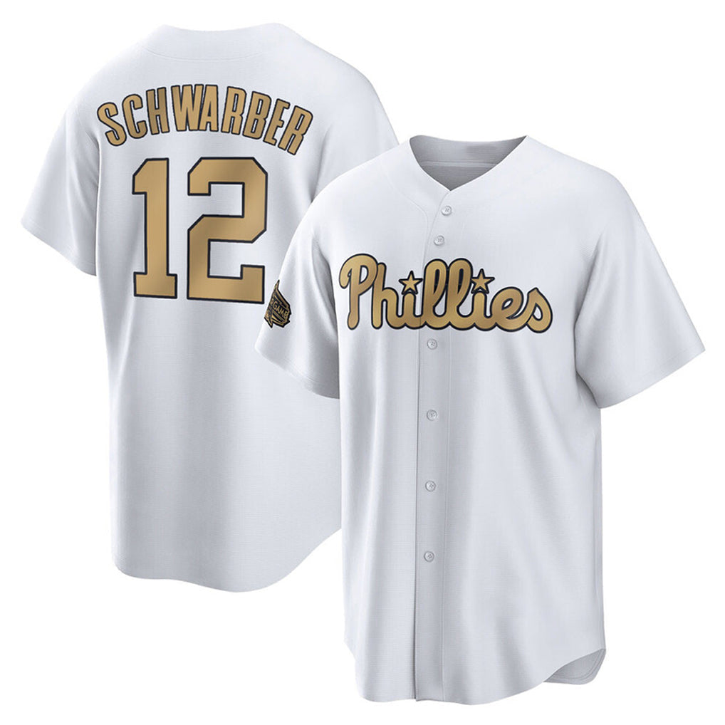 Odoa P.Phillies #12 Kyle Schwarber Player Gold All-Star Home Game Stitched Jerseys