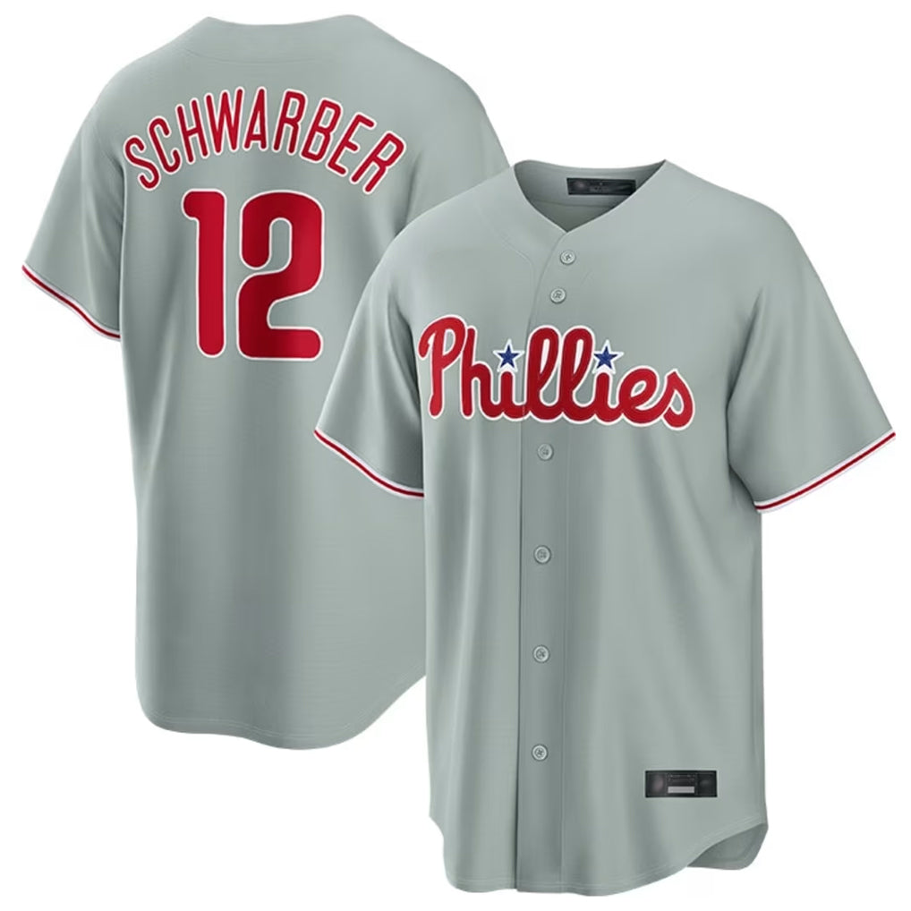 Odoa P.Phillies #12 Kyle Schwarber Player Gray Home Game Stitched Jerseys