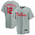 Odoa P.Phillies #12 Kyle Schwarber Player Gray Home Game Stitched Jerseys