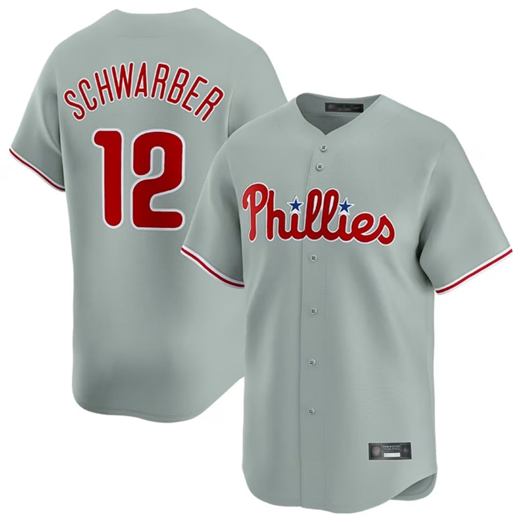 Odoa P.Phillies #12 Kyle Schwarber Player Gray Home Limited Stitched Jerseys