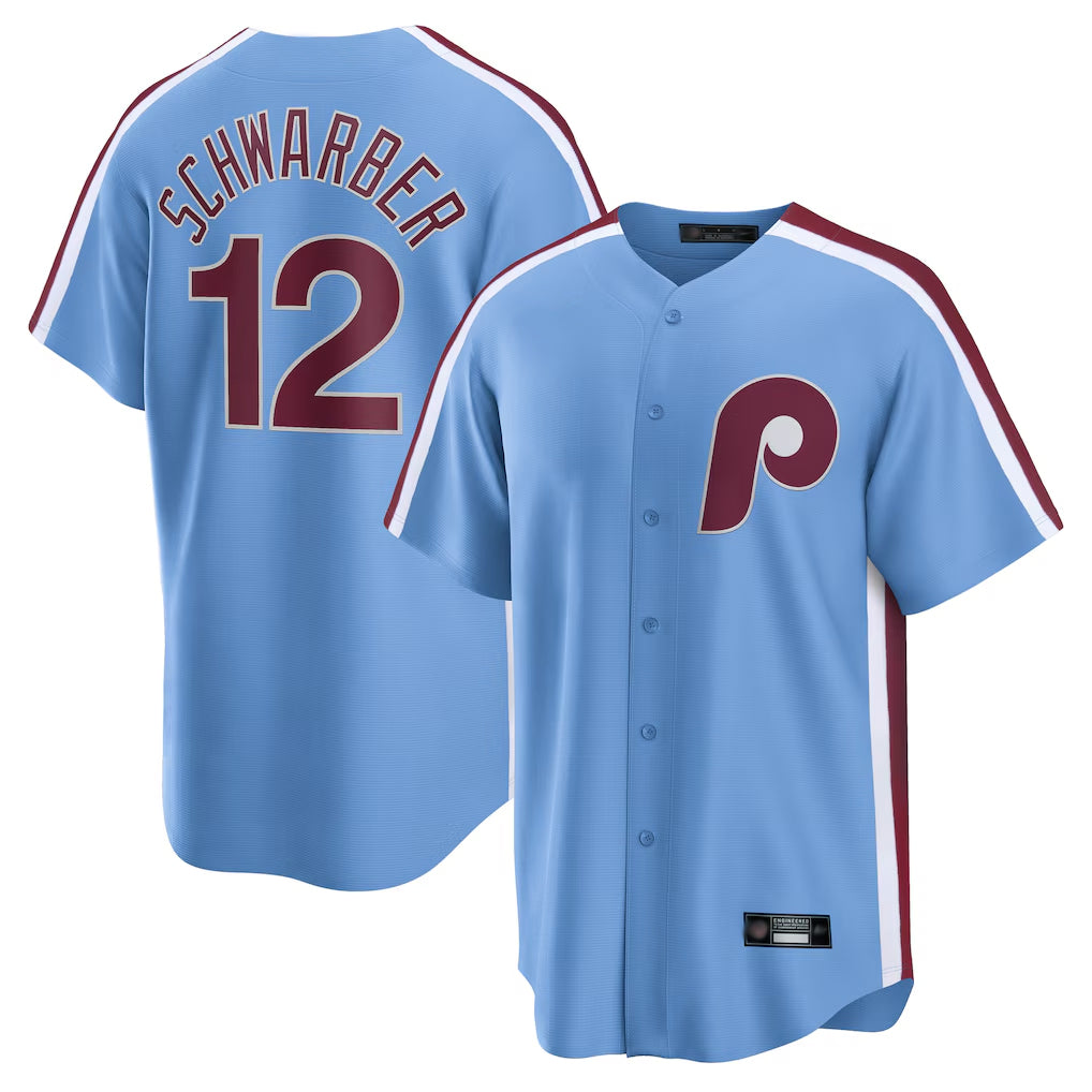 Odoa P.Phillies #12 Kyle Schwarber Player Light Blue Home Game Stitched Jerseys
