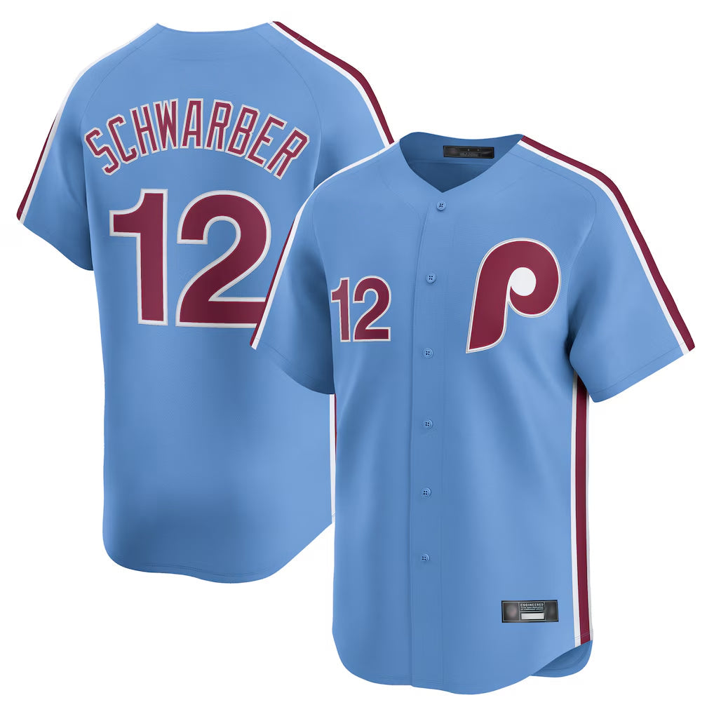 Odoa P.Phillies #12 Kyle Schwarber Player Light Blue Home Limited Stitched Jerseys