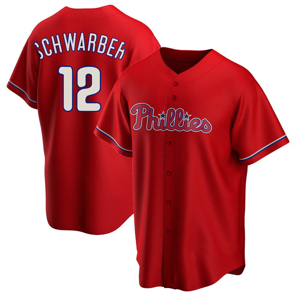 Odoa P.Phillies #12 Kyle Schwarber Player Red Home Game Stitched Jerseys