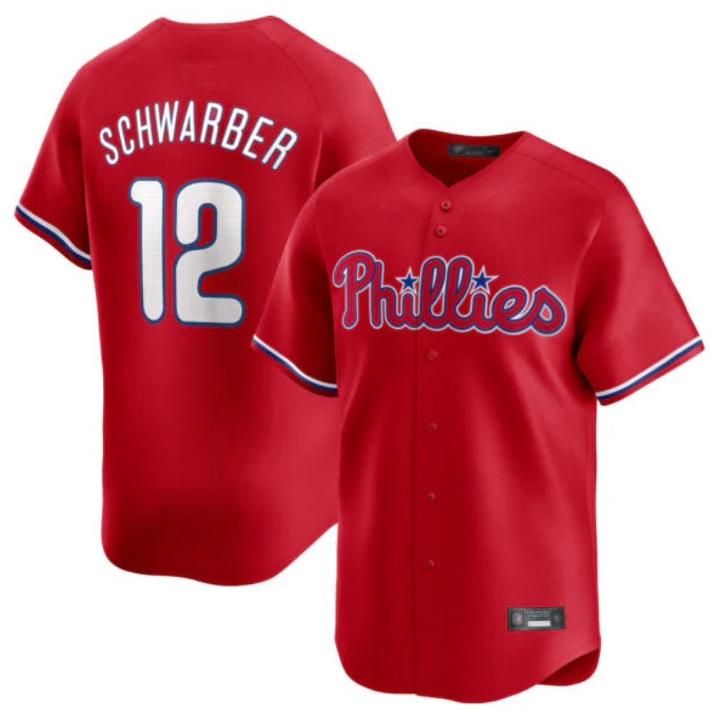 Odoa P.Phillies #12 Kyle Schwarber Player Red Home Limited Stitched Jerseys