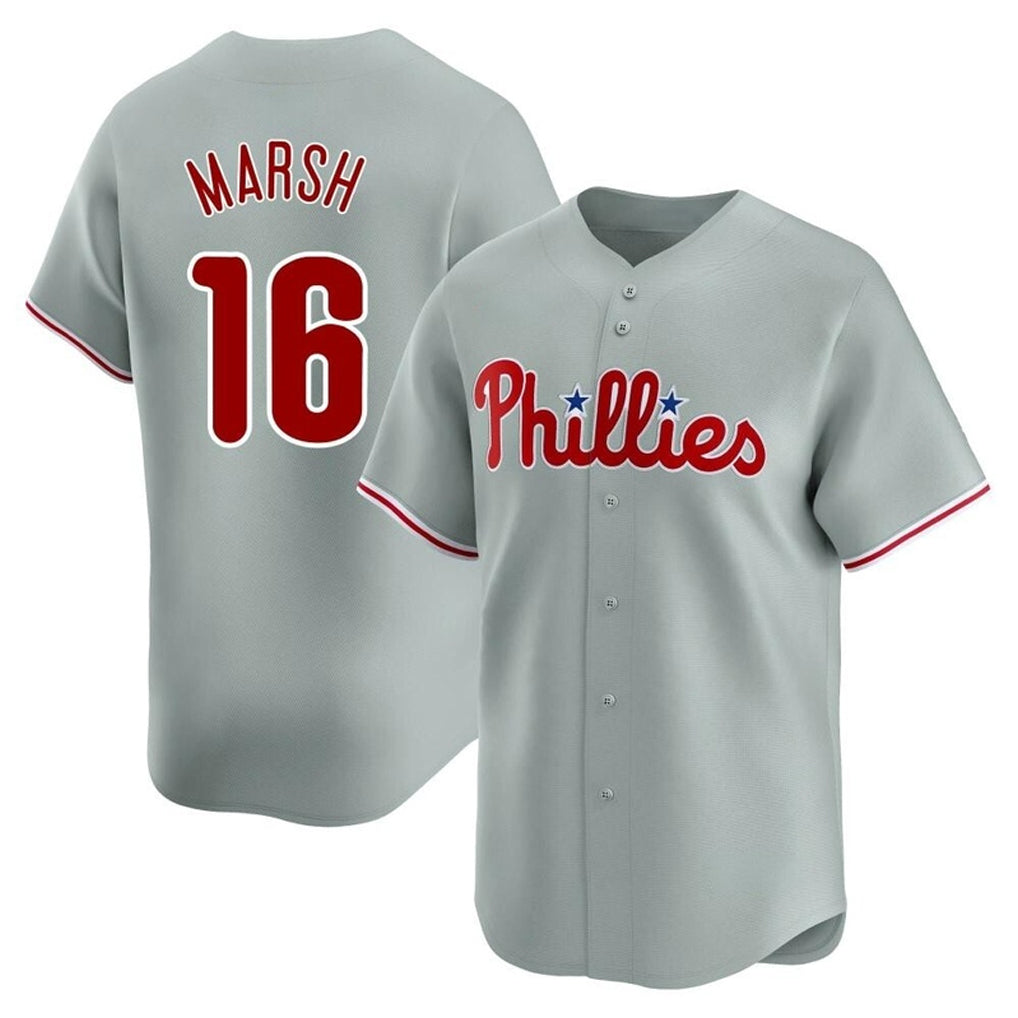 Odoa P.Phillies #16 Brandon Marsh Player Gray Home Limited Stitched Jerseys