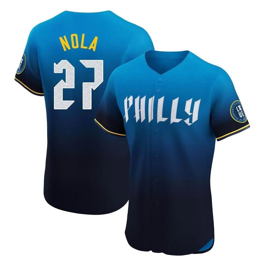 Odoa P.Phillies #27 Aaron Nola Player Blue City Connect Home Limited Elite Stitched Jerseys