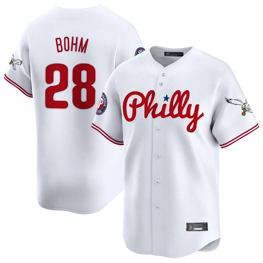 Odoa P.Phillies #28 Alec Bohm Player White Phillies & Eagles Vapor Premier Limited Stitched Jerseys