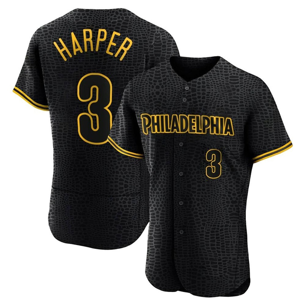 Odoa P.Phillies #3 Bryce Harper Player Black Snake Skin City Home Limited Elite Stitched Jerseys