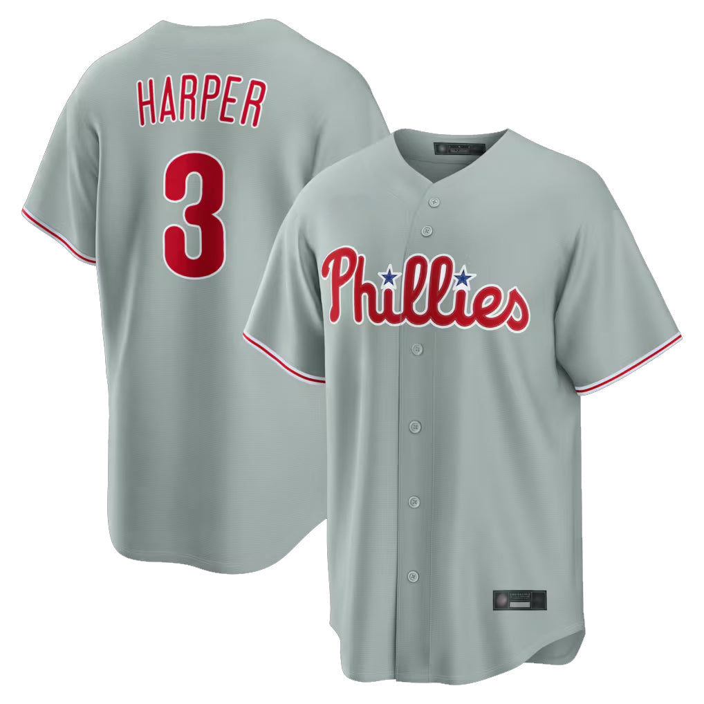 Odoa P.Phillies #3 Bryce Harper Player Gray Home Game Stitched Jerseys