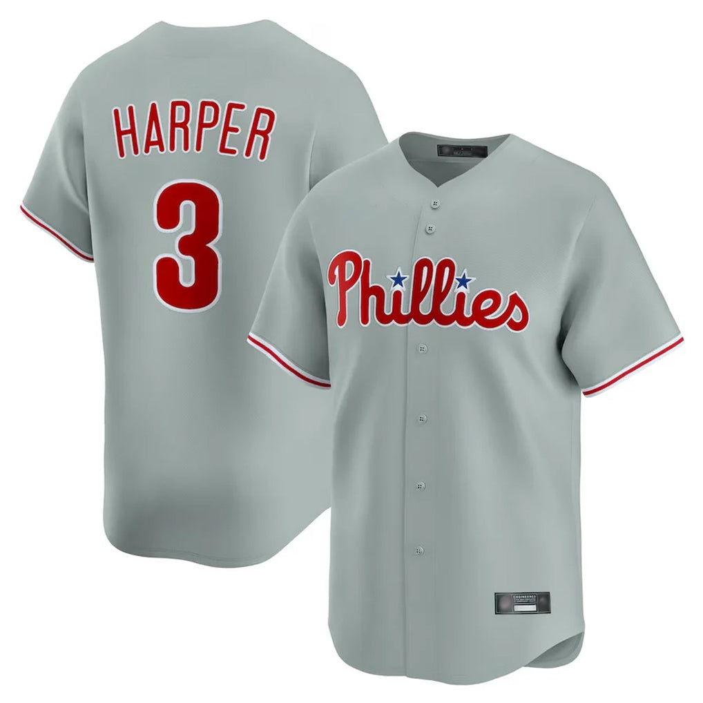Odoa P.Phillies #3 Bryce Harper Player Gray Home Limited Stitched Jerseys