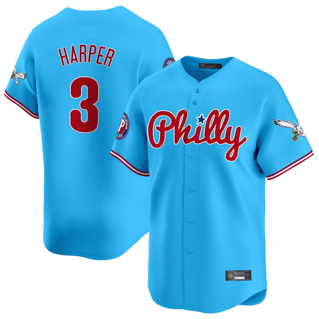 Odoa P.Phillies #3 Bryce Harper Player Light Blue Phillies & Eagles Vapor Premier Limited Stitched Jerseys