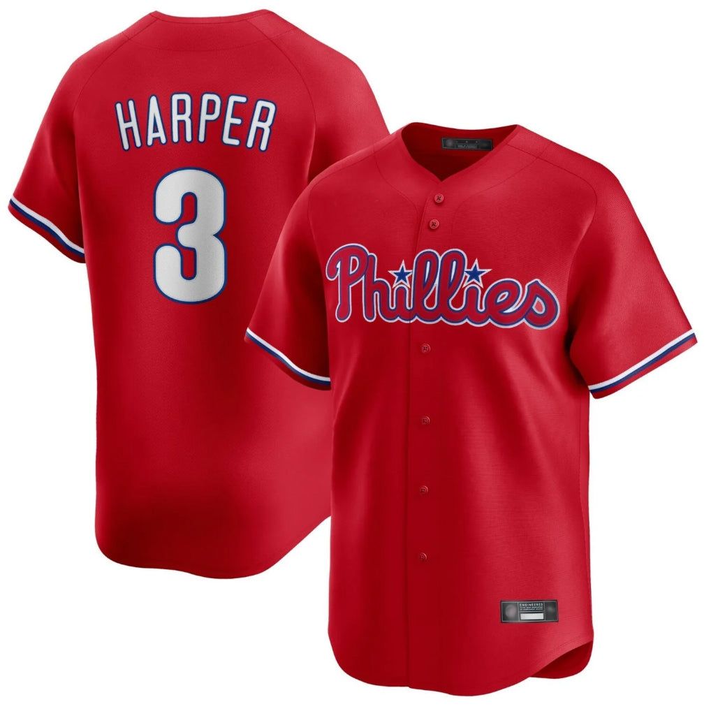 Odoa P.Phillies #3 Bryce Harper Player Red Home Limited Stitched Jerseys